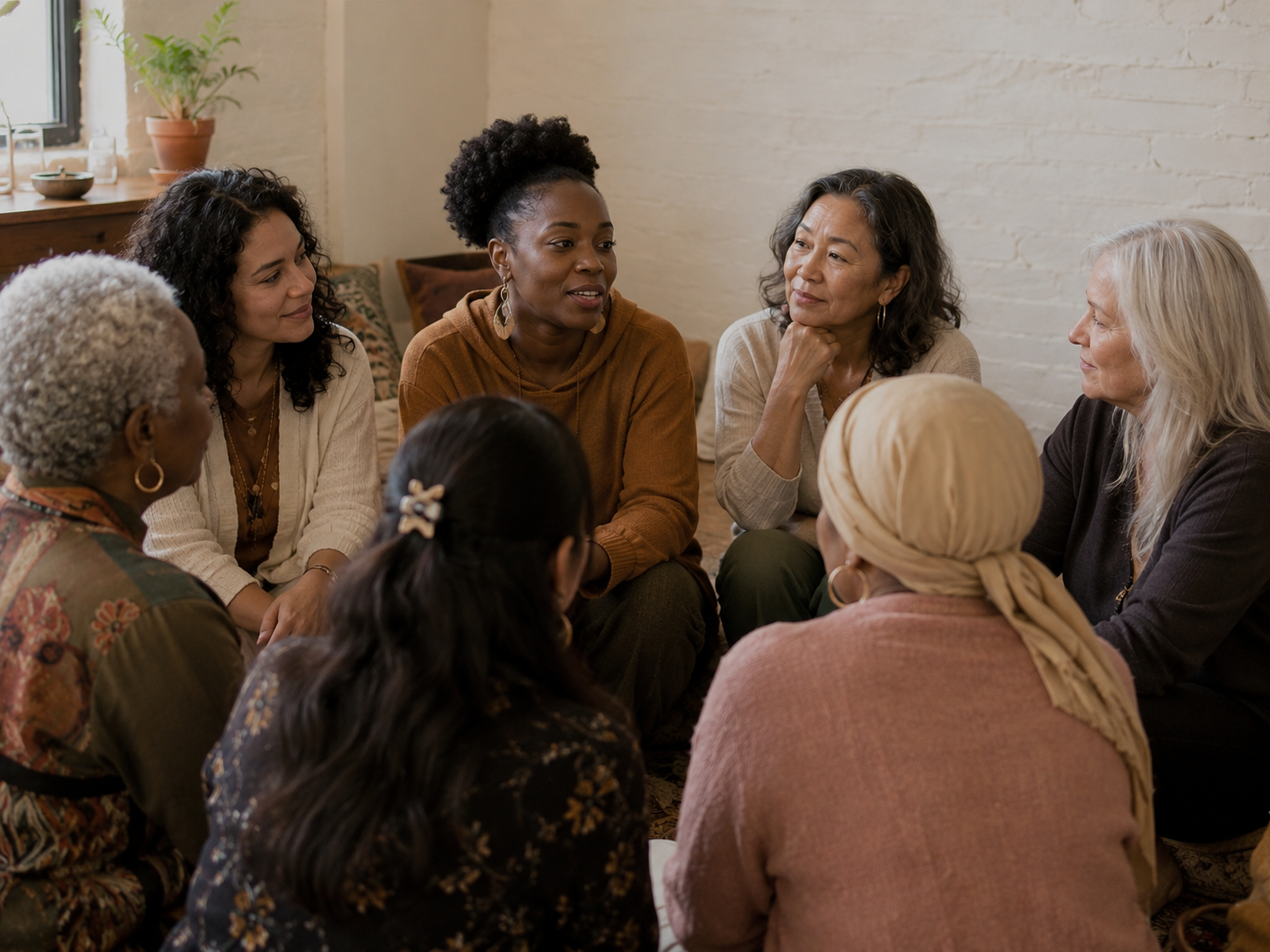 Women gathered for a thoughtful community conversation.
